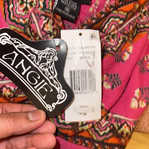 Angie Sleeveless V-Neck Knot Front Keyhole Boho Border Print Top M - Picture 6 of 6